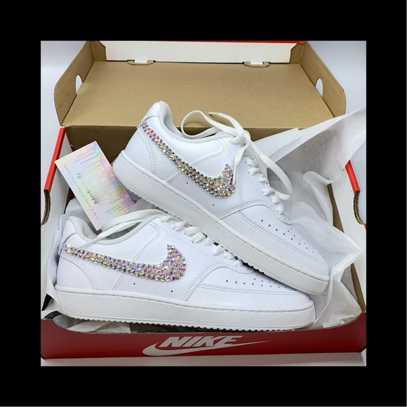 Nike Court Vision Low Tops All Sizes Luxe Crystals Ticks New In Box - Picture 1 of 7